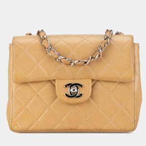 Pre Owned Chanel Brown Mini Square Classic Lambskin Single Flap