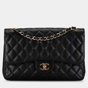 Pre Owned Chanel Black Jumbo Classic Caviar Double Flap