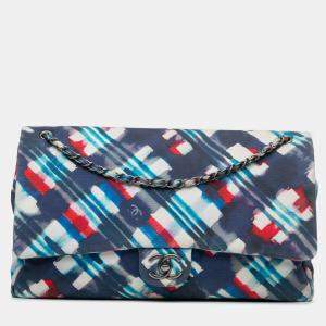 Pre Owned Chanel Blue XXL Printed Canvas Airline Single Flap