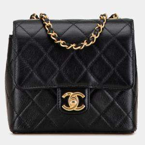 Pre Owned Chanel Black Mini Square Classic Goatskin Single Flap
