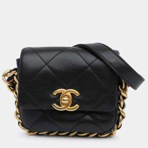 Pre Owned Chanel Black Mini Quilted Calfskin Framing Chain Flap