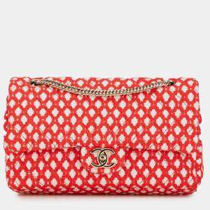 Pre Owned Chanel Red Jumbo Tweed Double Flap