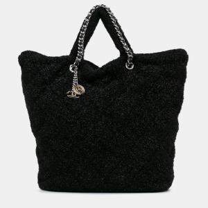 Pre Owned Chanel Black Large Quilted Knit Pluto Glitter Satchel
