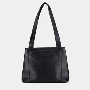 Pre Owned Chanel Black Embroidered Caviar Logo Shoulder Bag