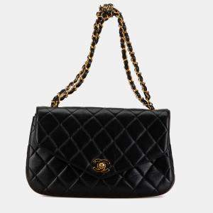 Pre Owned Chanel Black Quilted Lambskin Half Moon Single Flap