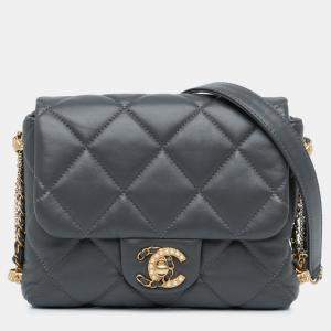 Pre Owned Chanel Blue Mini Quilted Lambskin Crush on Chains Flap