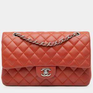 Pre Owned Chanel Red Medium Classic Caviar Double Flap