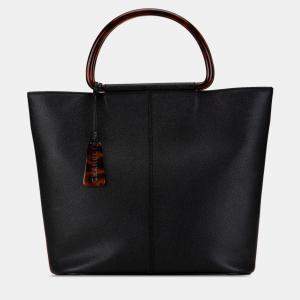 Pre Owned Chanel Black Caviar Tortoise Top Handle Tote