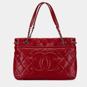Pre Owned Chanel Red Quilted Caviar Soft Tote