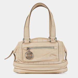 Pre Owned Chanel Brown Goatskin Square Stitch Essential Bowler
