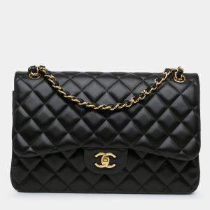 Pre Owned Chanel Black Jumbo Classic Lambskin Double Flap