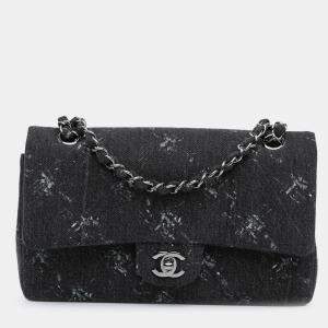 Pre Owned Chanel Black Medium Denim Double Flap