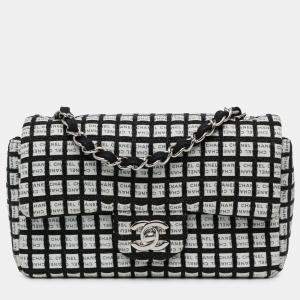 Pre Owned Chanel White Mini Rectangular Classic Ribbon Tweed Double Flap
