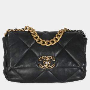 Pre Owned Chanel Black Quilted Lambskin Small Chanel 19 Flap Bag