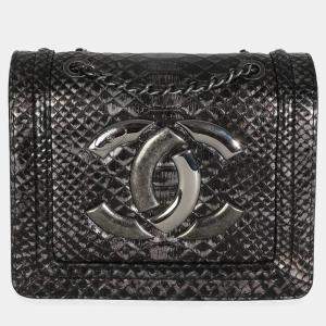 Pre Owned Chanel Silver Ombre Python Antico Flap Bag