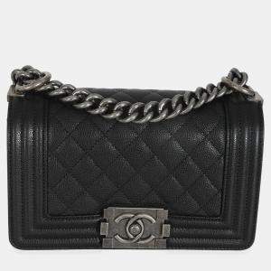 Pre Owned Chanel Black Quilted Caviar Small Boy Handbag