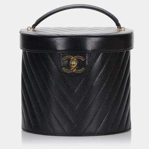Pre Owned Chanel Black CC Caviar Leather Vanity Bag