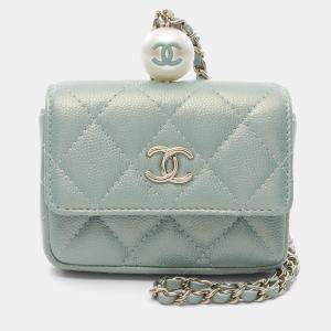 Pre Owned Chanel Matelasse Chain Flap Coin Purse Calfskin Green