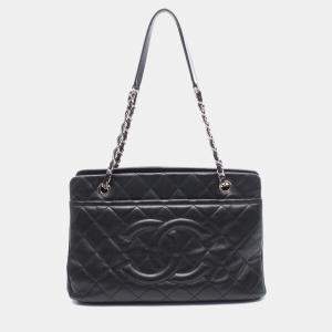 Pre Owned Chanel Chain Shoulder Bag Leather Grained Calfskin Black Cc Coco