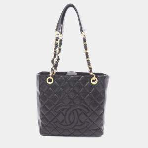 Pre Owned Chanel Matelasse PST Black Leather Chain Shoulder Tote Bag 