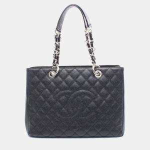 Pre Owned Chanel Black Matelasse  CC Grand Shopping Gst Shoulder Tote