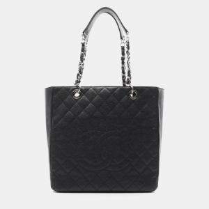 Pre Owned Chanel Matelasse  Black Grained Calfskin CC Chain Tote Bag