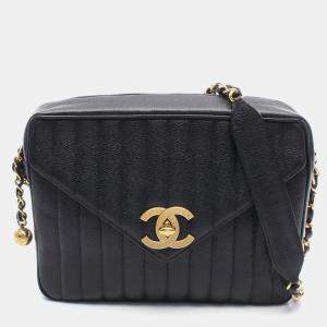Pre Owned Chanel Mademoiselle Jumbo CC Coco Mark Black Leather Chain Shoulder Bag 