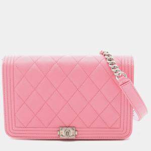 Pre Owned Chanel Boy Chanel Matelasse Pink Leather Chain Shoulder Bag Woc