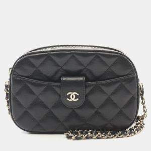 Pre Owned Chanel Matelasse Camera Shoulder Bag Grained Calfskin Black Cc