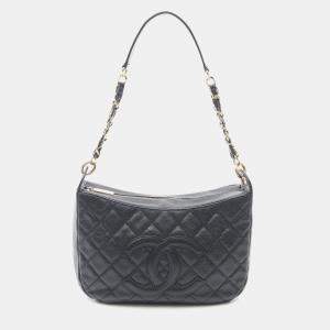 Pre Owned Chanel Matelasse CC Black Grained Calfskin Shoulder Bag 
