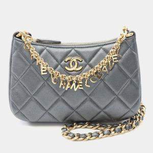 Pre Owned Chanel Matelasse Chain Shoulder Crossbody Bag Leather Gray