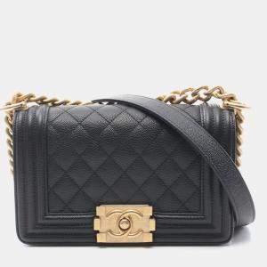 Pre Owned Chanel Boy Chanel Small Chain Shoulder Bag Leather Black