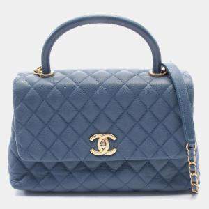 Pre Owned Chanel Coco Handle 29 Matelasse 2Way Handbag Leather Blue