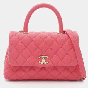 Pre Owned Chanel Coco Handle Flap Matelasse Shoulder Handbag Calfskin Pink