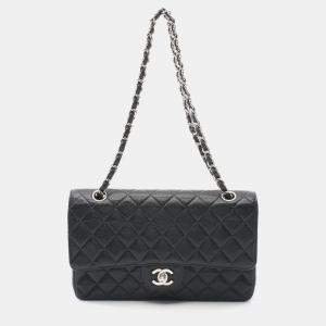 Pre Owned Chanel Matelasse W Flap Chain Shoulder Bag Leather Black