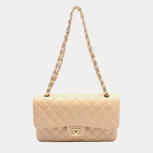 Pre Owned Chanel Matelasse W Flap Chain Shoulder Bag Leather Beige
