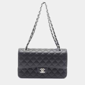 Pre Owned Chanel Matelasse W Flap Chain Shoulder Bag Leather Black