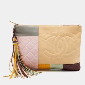 Pre Owned Chanel Multicolor Leather Colorblock O Case Zip Pouch