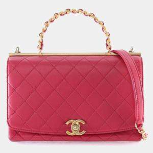 Pre Owned Chanel Medium Lambskin La Parisienne Chain Top Handle Flap Bag