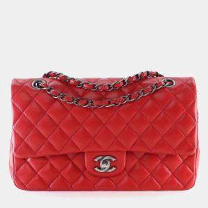 Pre Owned Chanel Medium Red Caviar Classic Double Flap Bag