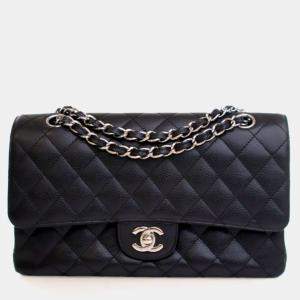 Pre Owned Chanel Medium Black Caviar Classic Double Flap Bag