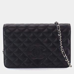 Pre Owned Chanel Black Lambskin Wallet On Chain 