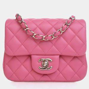 Pre Owned Chanel Mini Lambskin Square Classic Flap Bag