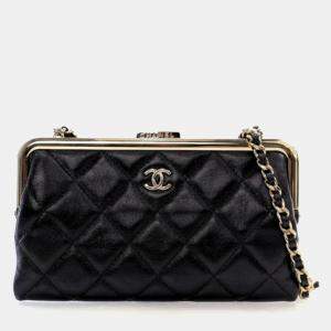 Pre Owned Chanel Glazed Calfskin Frame Clutch On Chain