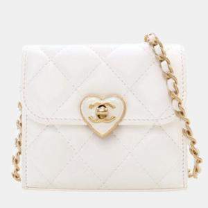 Pre Owned Chanel Mini Lambskin CC Enamel Heart Crossbody Bag