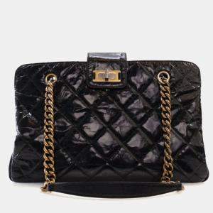 Pre Owned Chanel Glazed Crackled Black Calfskin Reissue Tote
