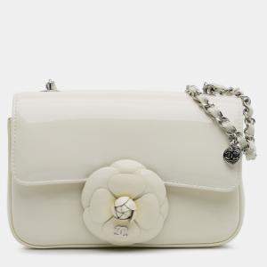Pre Owned Chanel White Small Patent Camellia Single Flap