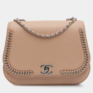 Pre Owned Chanel Brown Small Calfskin Braided Chic Flap