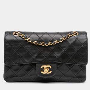 Pre Owned Chanel Black Small Classic Lambskin Double Flap
