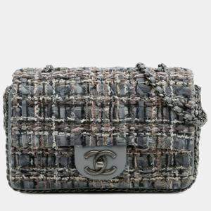 Pre Owned Chanel Grey Mini Quilted Tweed River of Pearls Flap